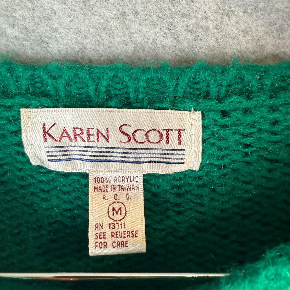 Karen Scott Mint Green Floral Grandma Cottage Long Sleeve Crewneck Sweater M - Picture 5 of 5